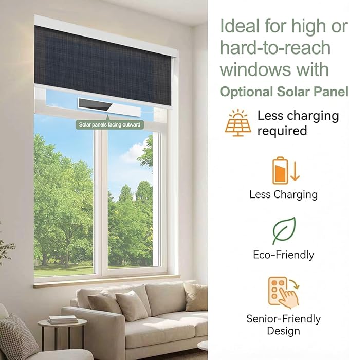 Tipiace Motorized Blinds with Remote Window Roller Shade Wireless Rechargeable