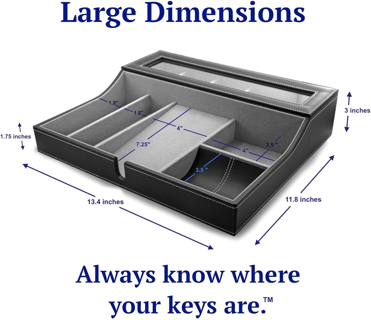 HOUNDSBAY Navigator Large Dresser Valet Tray & Mens Jewelry Box Organizer - Watch Box Organizer for Men with Angled Charging Station (Grey)