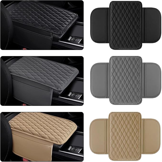 Car Center Console Armrest Cover with Storage Pockets, Universal Upgraded Microfiber Leather Center Console Organizer Protector for Most Cars SUVs Trucks Armrest Pad Interior Accessories (Black)