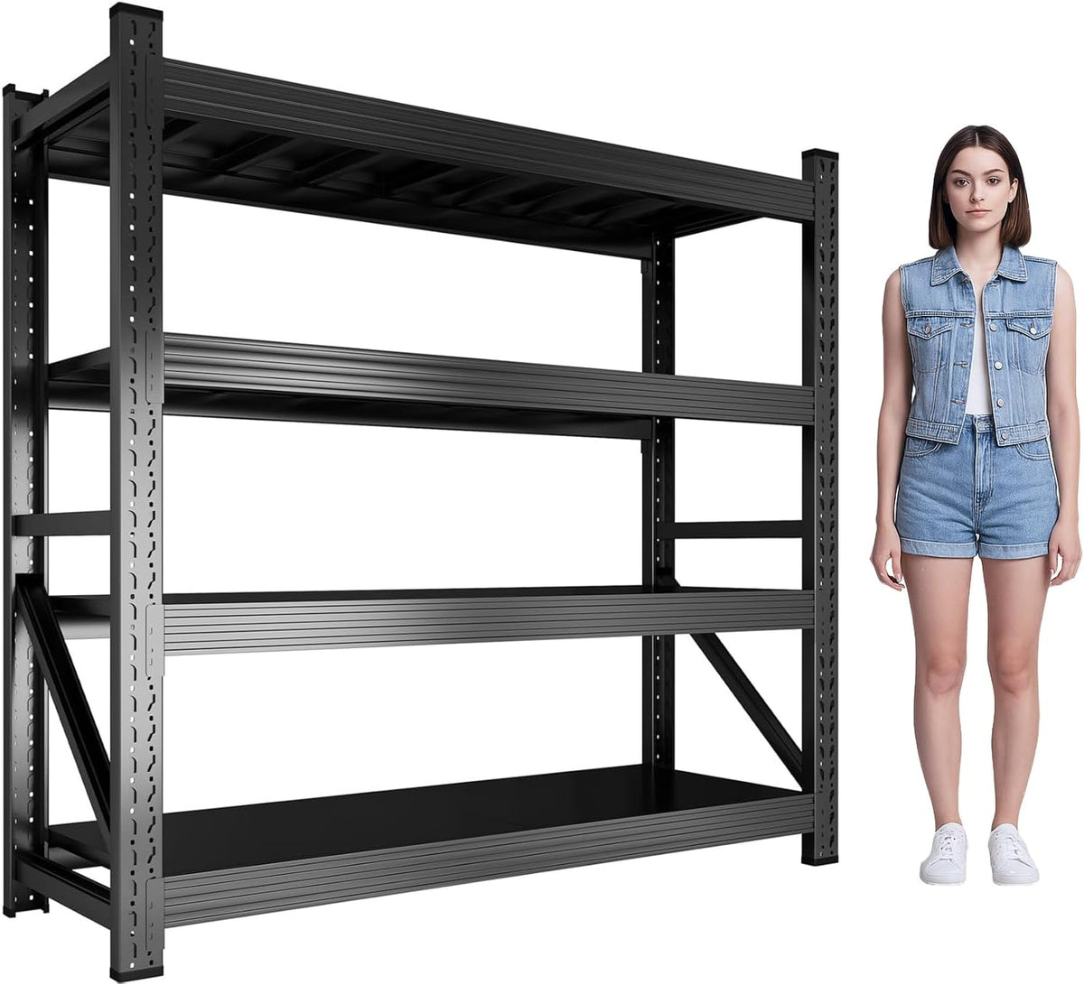59" W Garage Shelving, Heavy Duty 4 Tier Metal Storage Shelves, Adjustable Industrial Shelving Unit for Garage, Warehouse, Workshop