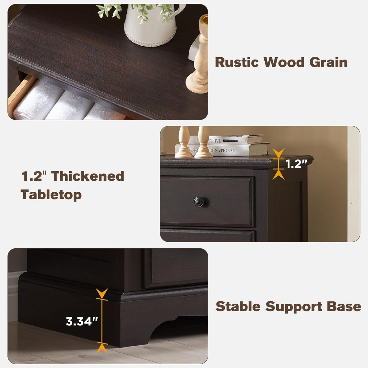 T4TREAM 6 Drawers Dresser Chests for Bedroom, 48" Tall Rustic Chset of Drawers, Wood Dressers Organizer for Bedroom, Living Room,Hallway, Espresso