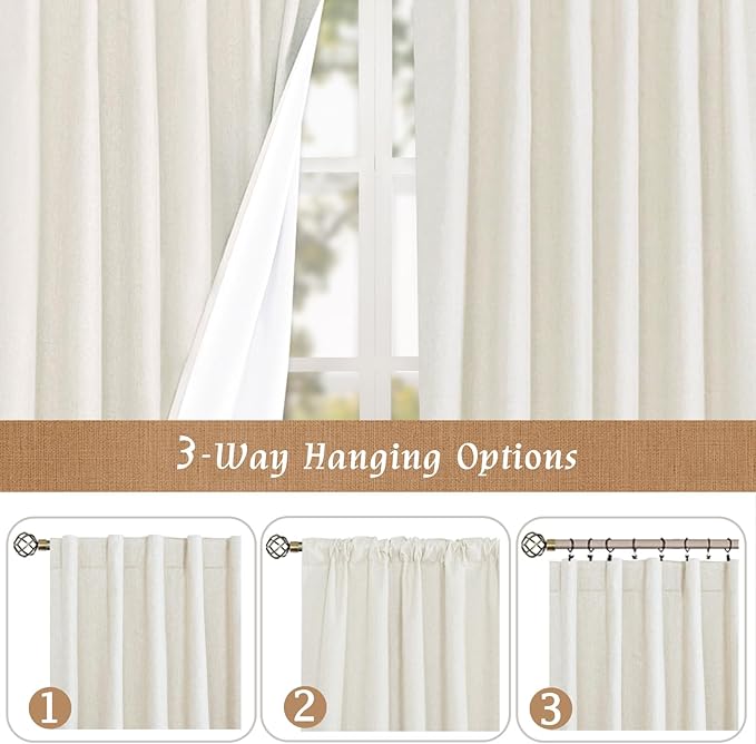 LAMIT Linen 100% Blackout Window Curtains