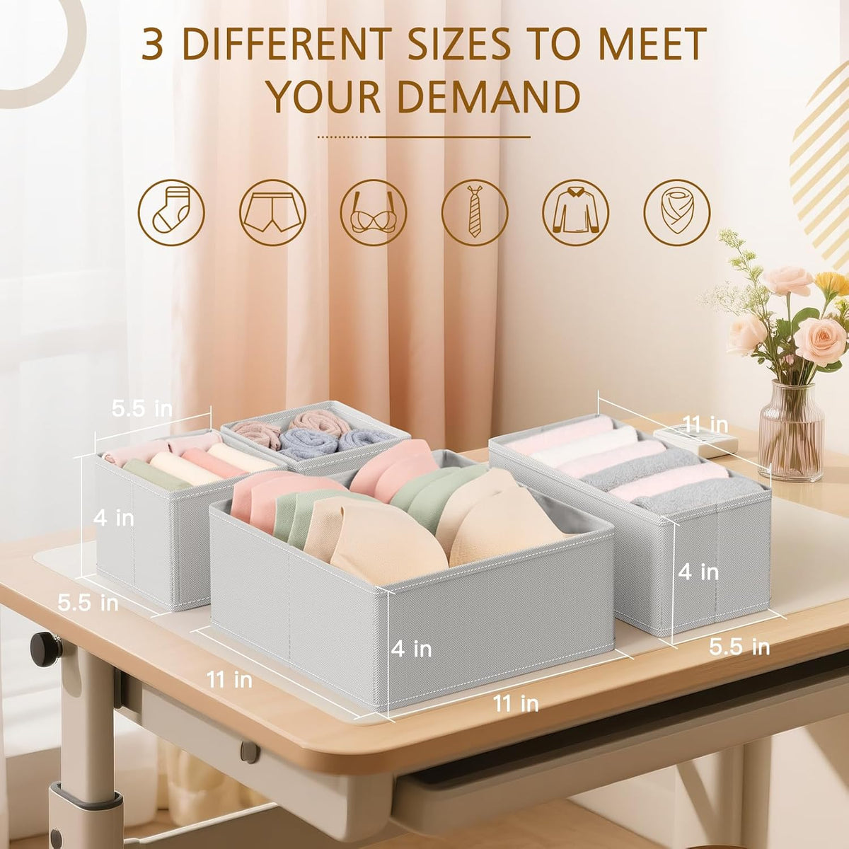 Criusia 15 Pack Drawer Organizer for Clothes, Foldable Dresser Dividers with 3 Sizes, Fabric Storage Bins – Gray