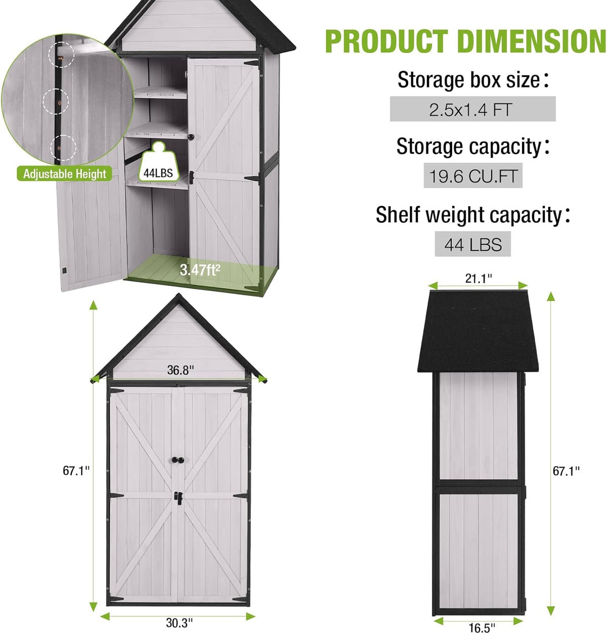 GUTINNEEN Shed Outdoor Storage Upgraded with Durable Metal Frame Garden Shed Tool Storage Cabinet with Wooden Floor Adjustable Shelfs 2.5 x 1.4FT (Off-White)