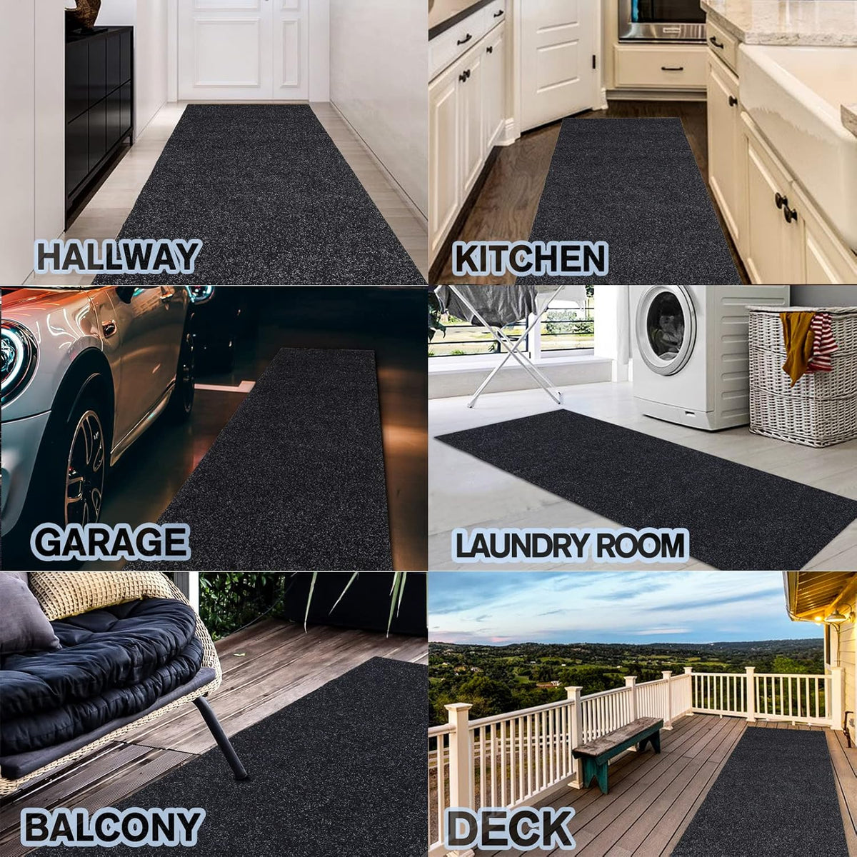 Custom Size Backed Non-Slip Area Rugs Runner, Easy Clean, Waterproof Runner Rugs for Hallway Entryway, Kitchen, Laundry, 4FT x 49FT, Black