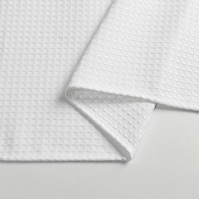 meioro White Shower Curtain, Waffle Weave 256GSM Heavy Duty Textured Fabric Shower Curtains for Bathroom Hotel Spa, Luxury Weighted Polyester Cloth Bath Curtain Set with 12 Hooks, 72Wx84H