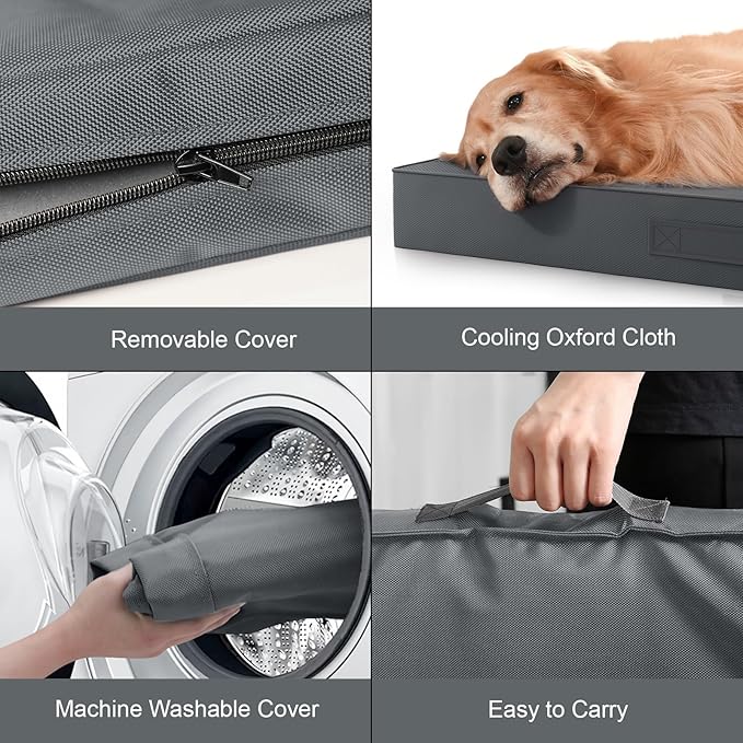 Tail Stories Outdoor Extra Large Dog Bed, Waterproof Dog Bed for Large Dogs, Egg Crate Foam XL Pet Bed with Removable Washable Oxford Cooling Cover, Grey