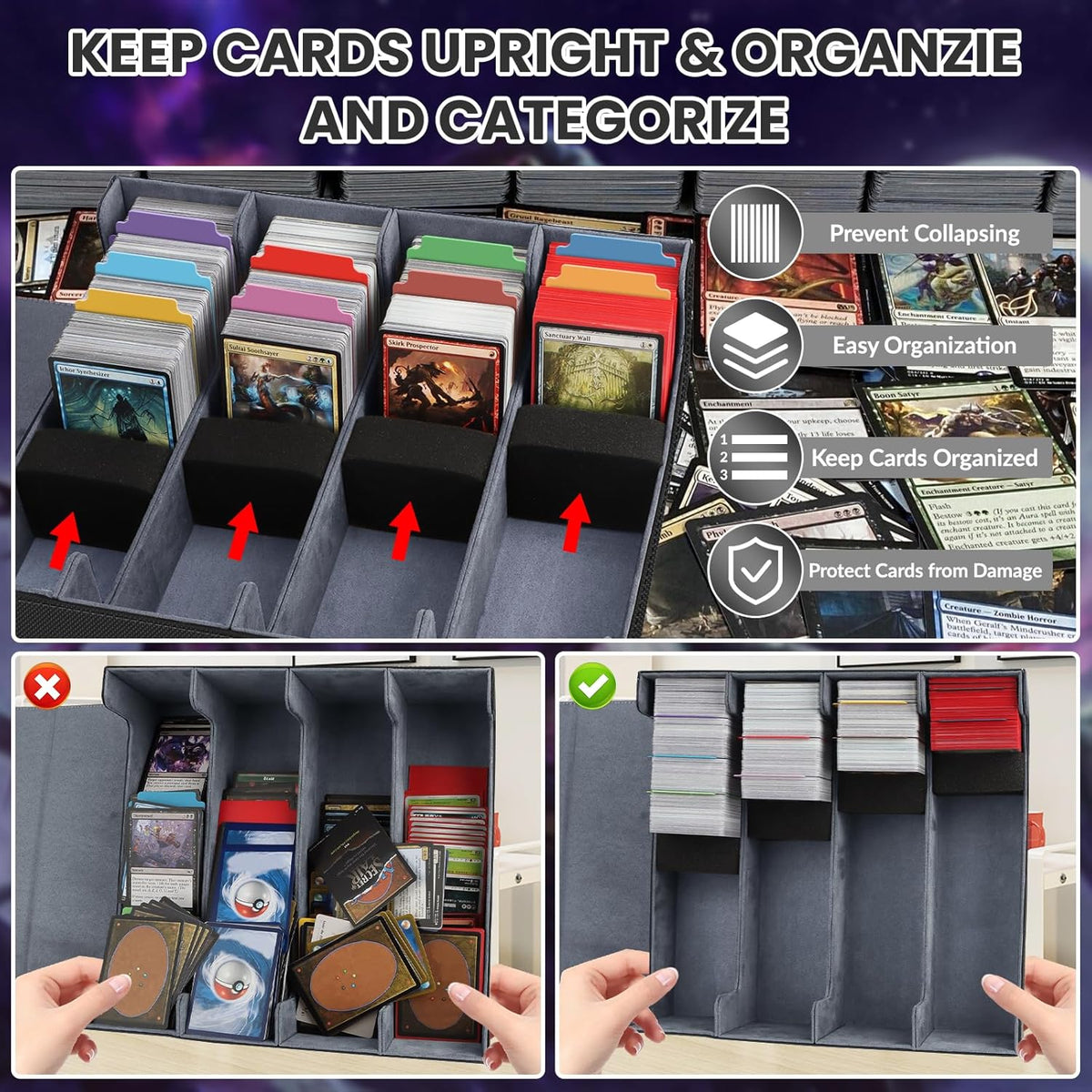 AOBOPLE Trading Card Storage Box,3200+ Card Box Storage with 24 Dividers and 4 Foam Supporters PU Leather Magnetic Cards Deck Case for MTG,TCG, Magic and Sport Cards,Great Gift for Card Collectors