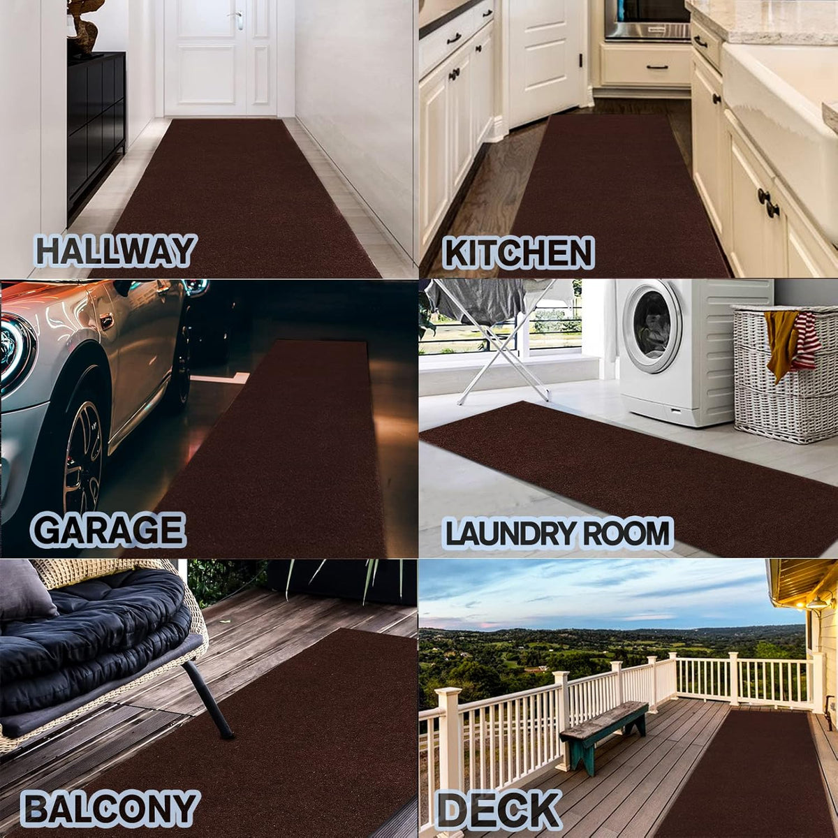 Custom Size Backed Non-Slip Area Rugs Runner, Easy Clean, Waterproof Runner Rugs for Hallway Entryway, Kitchen, Laundry, 4FT x 49FT, Brown