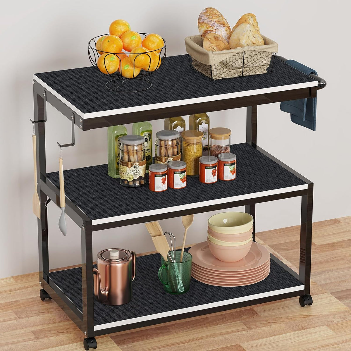 Black Shelf Liners for Kitchen Cabinets Non Adhesive Drawer Liner for Bathroom Waterproof Refrigerator Liners for Shelves Fridge Plastic Mats Cabinet Cupboard Liner 17.5 x 78.7 Inches