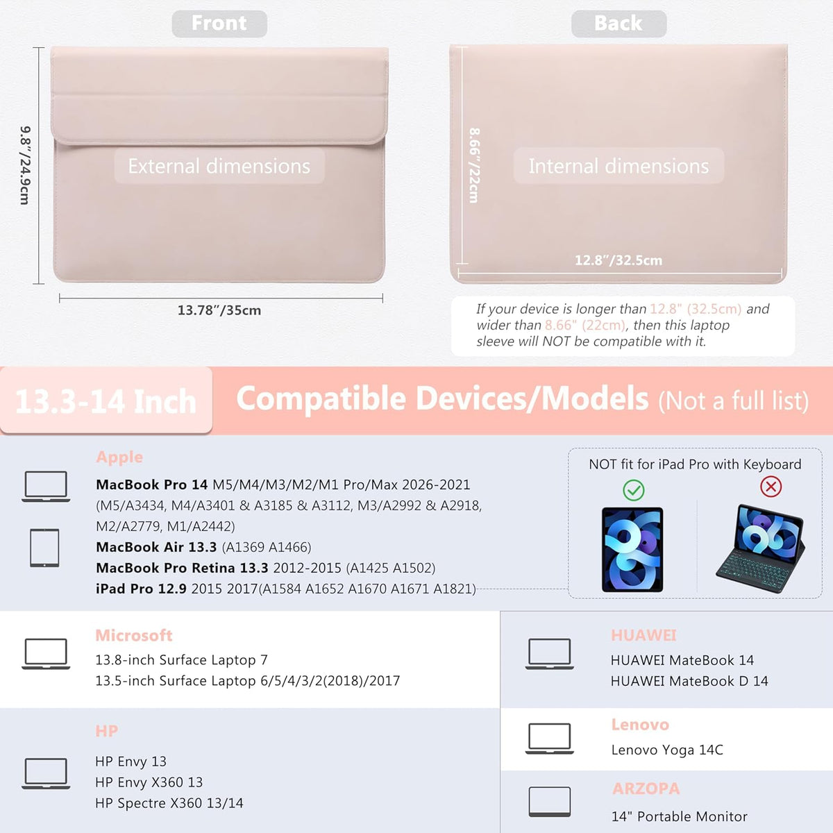 HYZUO 13.3-14 Inch Laptop Sleeve Case with Stand Feature for MacBook Pro 14 M5/M4/M3/M2/M1 2026-2021, MacBook Pro/Air 13.3, 13.5" 13.8" Surface Laptop, HP Spectre X360 13/14, Apricot