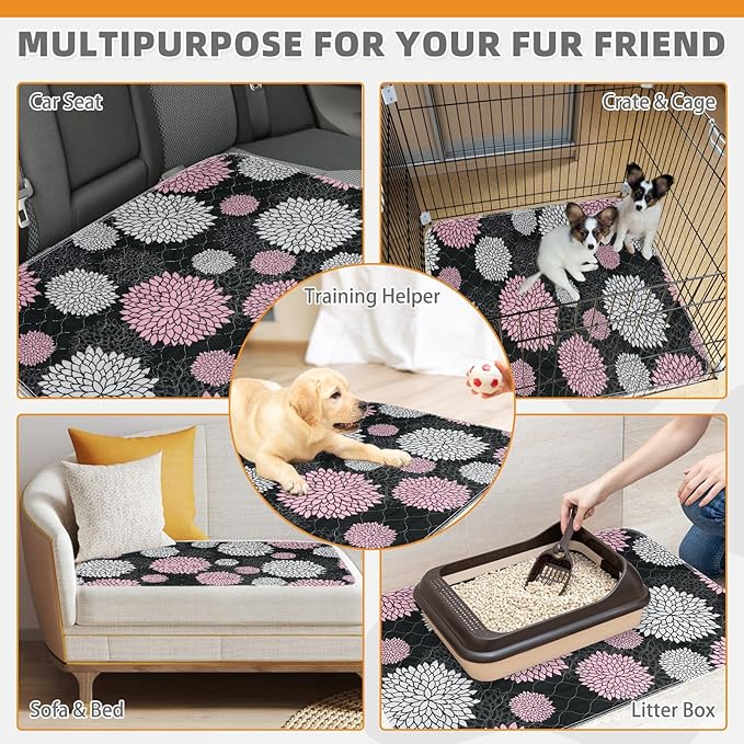 KOOLTAIL Washable Pee Pads for Dogs, 2 Pack Super Absorbent Reusable Puppy Training Pads Waterproof, Nonslip and Leak-Proof Dog Pee Pads, Large Pet Mats Whelping Pads for Floor, Crate, Couch, 24"x36"