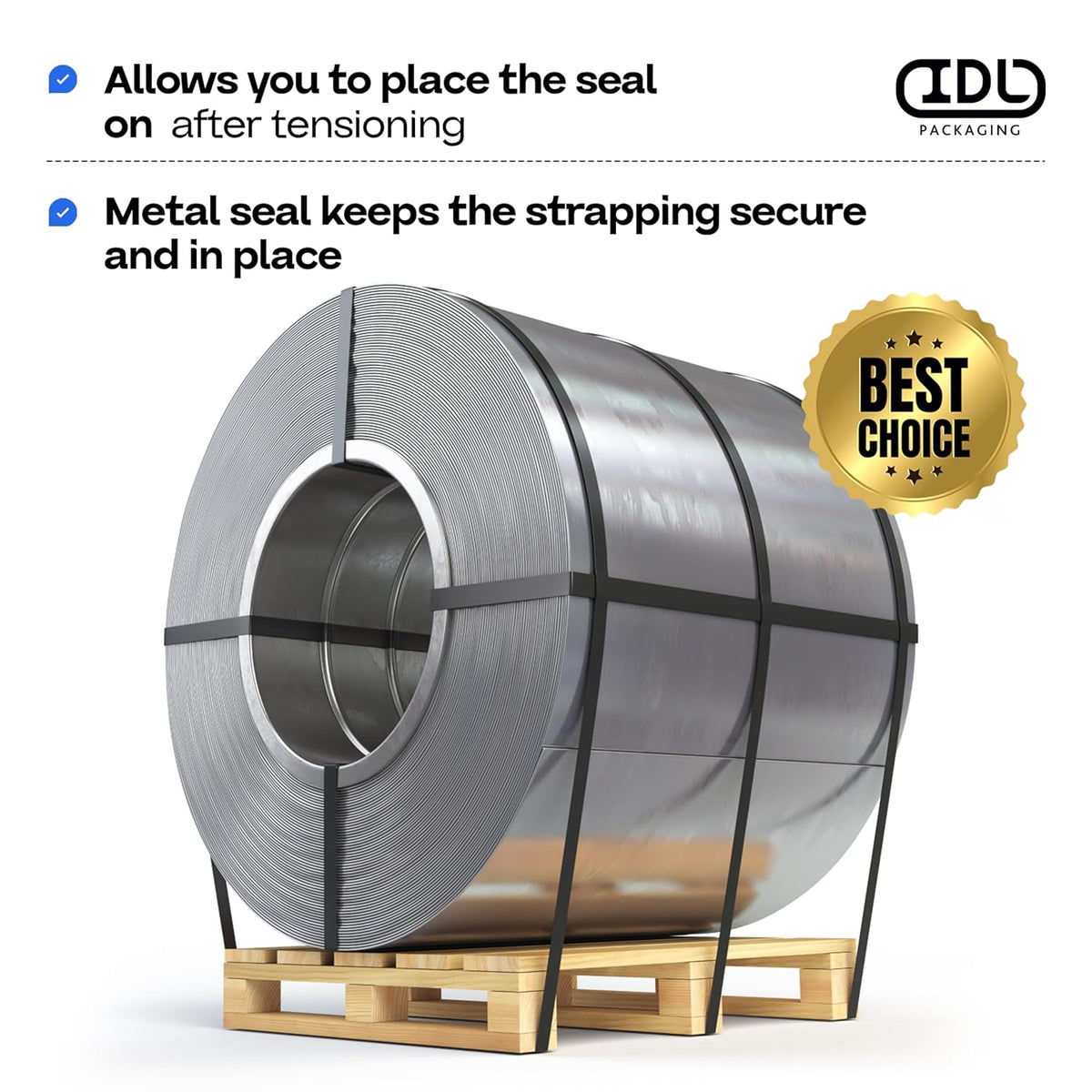IDL Packaging Closed (Push Type) Seals for 5/8" Strap Width Steel Strapping (Pack of 1000) - Superior Holding Power - Sturdy Metal Clips for Reliable Securing of Packaging Banding