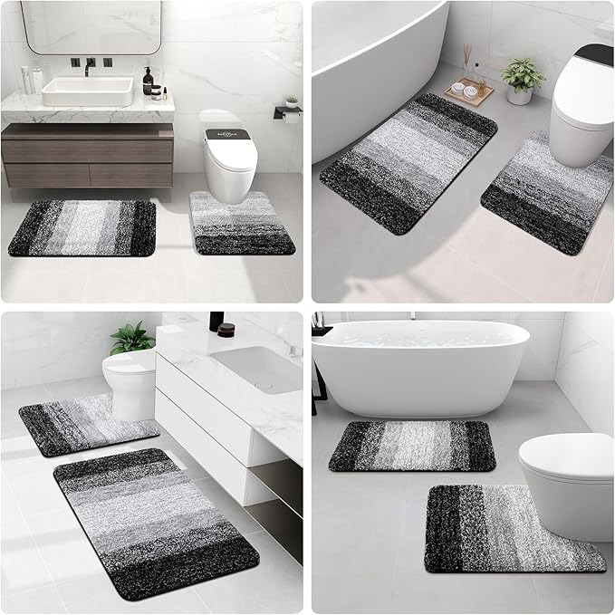 Arotive Microfiber Bathroom Rugs, Shaggy Soft and Absorbent Bath Rug, Non-Slip, Thick Plush Machine Washable Dry Bath Mats for Bathroom, Tub and Shower, 59x24, Black, Rectangular