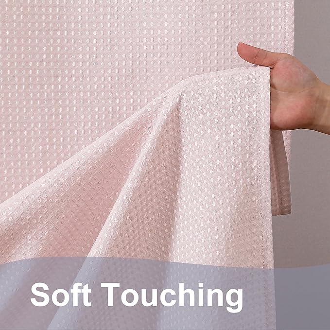 OWENIE Blush Waffle Weave Fabric Shower Curtain, Textured Heavy Cloth Shower Curtains for Bathroom, Water Repellent Soft Hotel Spa Luxury Elegant Bath Curtain, Machine Washable, Blush, 72x78 Inch
