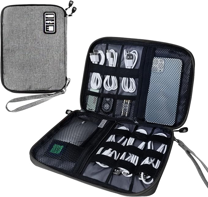 Electronics Travel Organizer,Portable Waterproof Electronic Travel Storage Bag for Small Charging Cord Storage,Charger,Small Electronics,SD Card etc,for Travel,Business -Grey Black