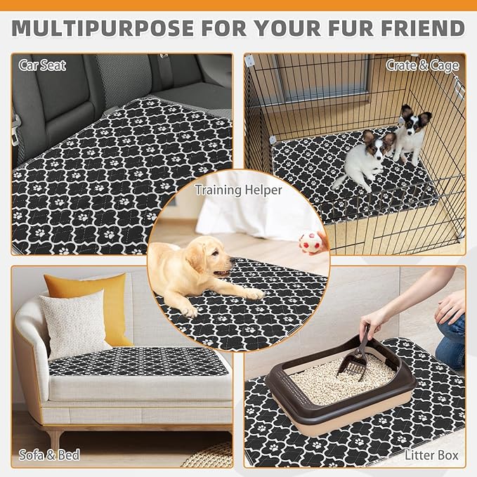 KOOLTAIL Washable Pee Pads for Dogs, 4 Packs Super Absorbent Leakproof & Non-Slip Dog Pee Pad Large, Reusable Puppy Training Pads Waterproof, Pet Mat Rug for Whelping, Floor, Crate, Car, Cats 24"x36"