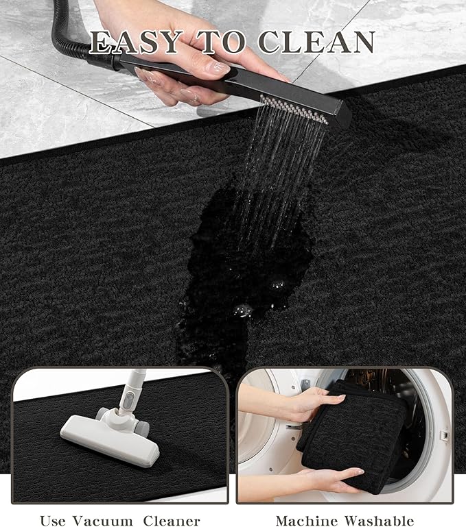 chakme Bathroom Rugs Mat 36x24, Ultra Thin Non Slip Bath Mat Quick Dry Absorbent Bath Mat for Bathroom Floor, (Black, 36"x24")
