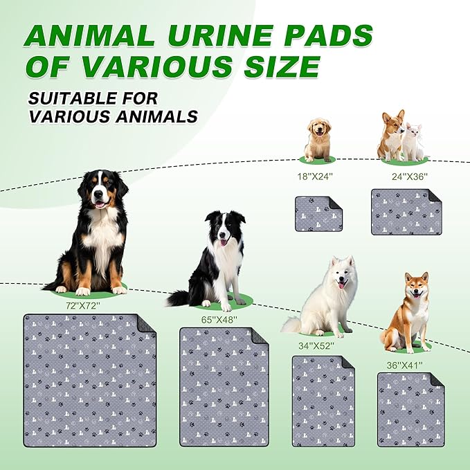 WanpeeGoo Washable Pee Pads for Dogs Mat, 2 Pack Absorbent Reusable Training Dog Pads Pet Puppy Pads, Non-Slip Potty Pads for Whelping, Playpen, Crate, Bed, Grey 32"x52"