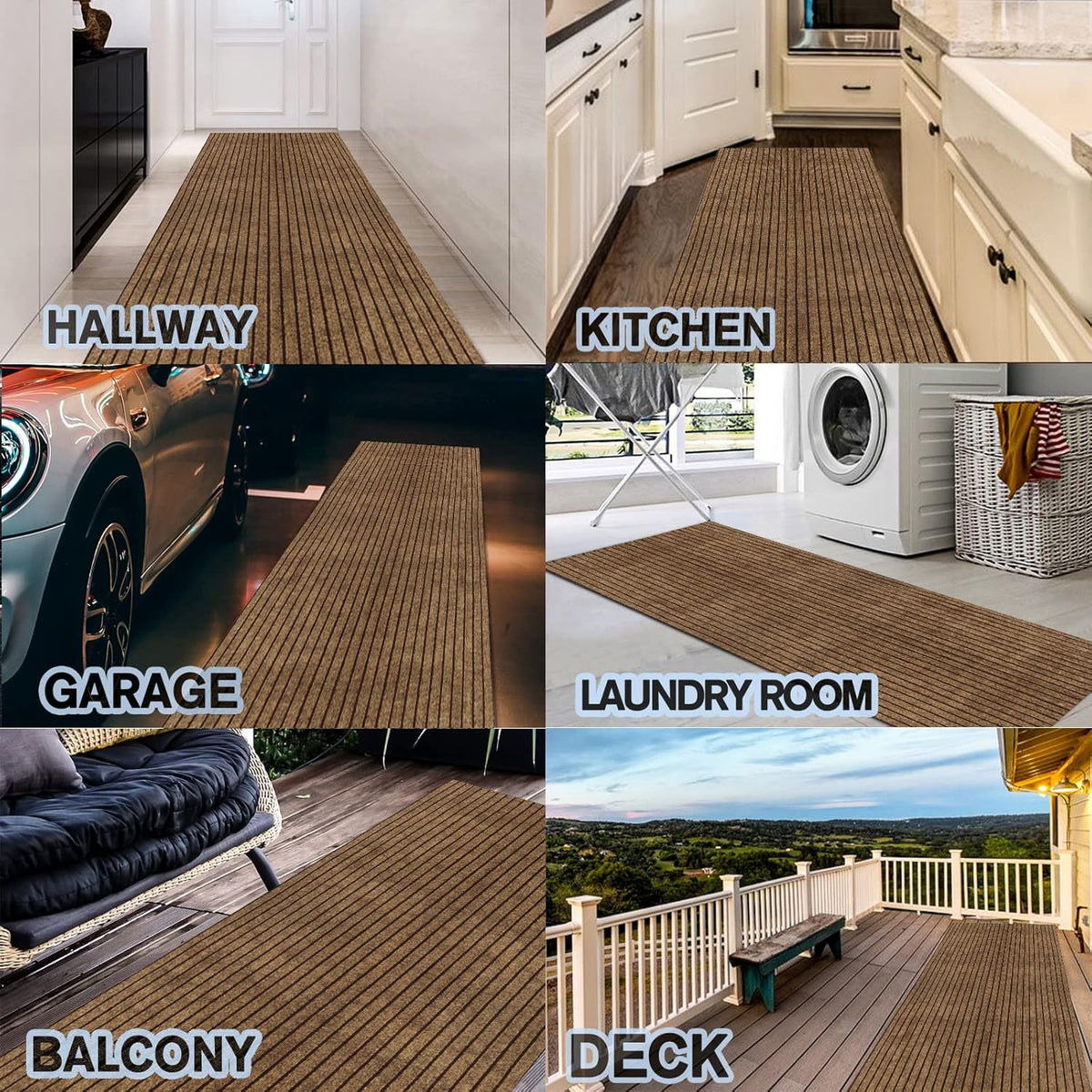 Custom Size Backed Non-Slip Area Rugs Runner, Easy Clean, Waterproof Runner Rugs for Hallway Entryway, Kitchen, Laundry, 3FT x 37FT, Brown Stripe
