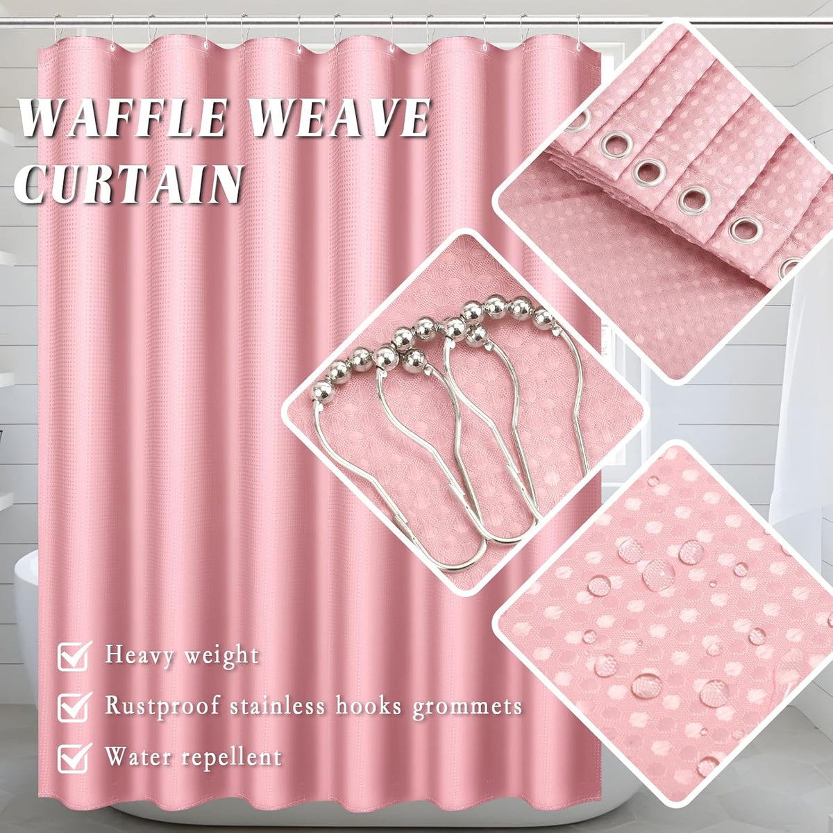 26PC Bathroom Accessories Set - Gorgeous Pink Bathroom Set, Bathroom Accessory Set, Pink Shower Curtain Set with Bathtub Mats for Shower Tub