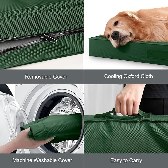 Tail Stories Outdoor Extra Large Dog Bed, Waterproof Dog Bed for Large Dogs, Orthopedic Egg Crate Foam Pet Bed with Washable Removable Oxford Cooling Cover, 44x32 Inch, Dark Green