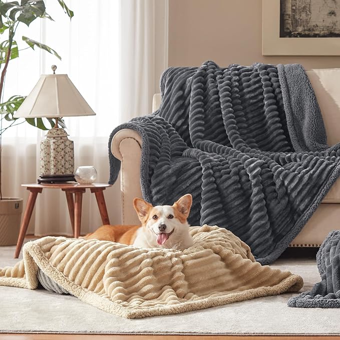 AIPERRO Waterproof Dog Blanket for Medium Dogs, Washable Soft Puppy Cat Blanket Flannel Cotton Velour for Sofa Couch Protector, Comfort & Security Reversible Bed Protection for Pet, 30"X40", Khaki