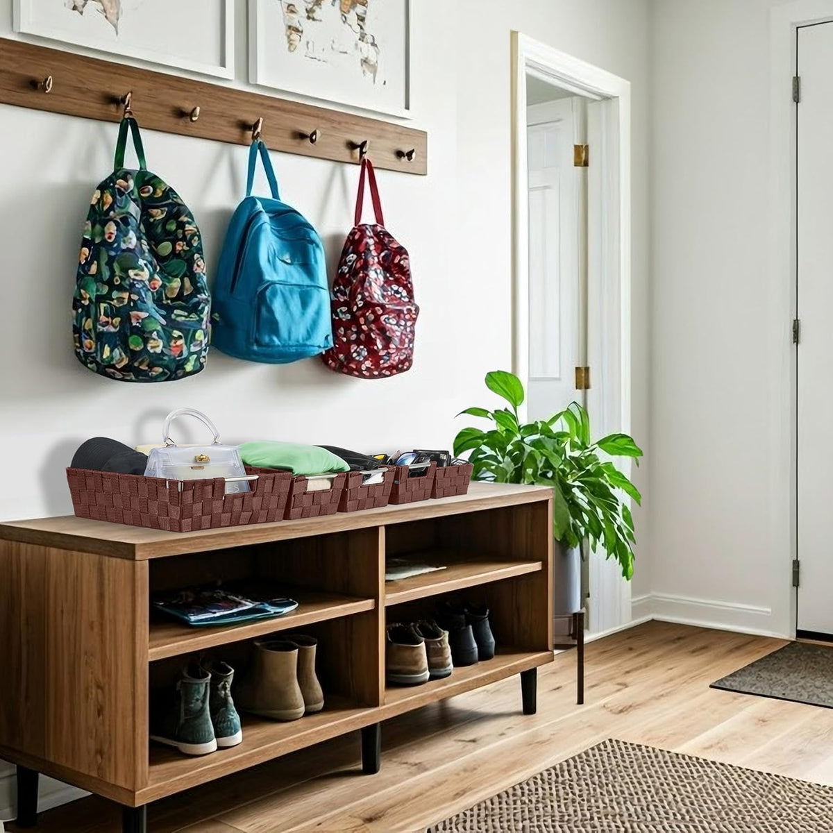 Sorbus Set of 9 Woven Storage Baskets – Mesh Hand-Woven Baskets for Organizing, Fabric Storage Bins for Linen Closet Organizer, Storage Baskets for Shelves, Home Organization and Decor (Chocolate)