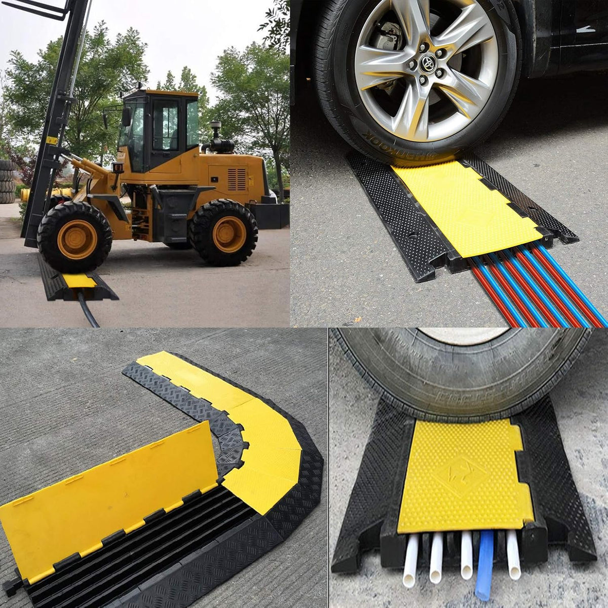 Reliancer 5 Channel Rubber Cable Protector Ramp Traffic Speed Bump 18000lbs Capacity Heavy Duty Cable Protective Cover Ramp Driveway Hose Cord Track Protector Wires Concealer w/Flip-Open Top Cover