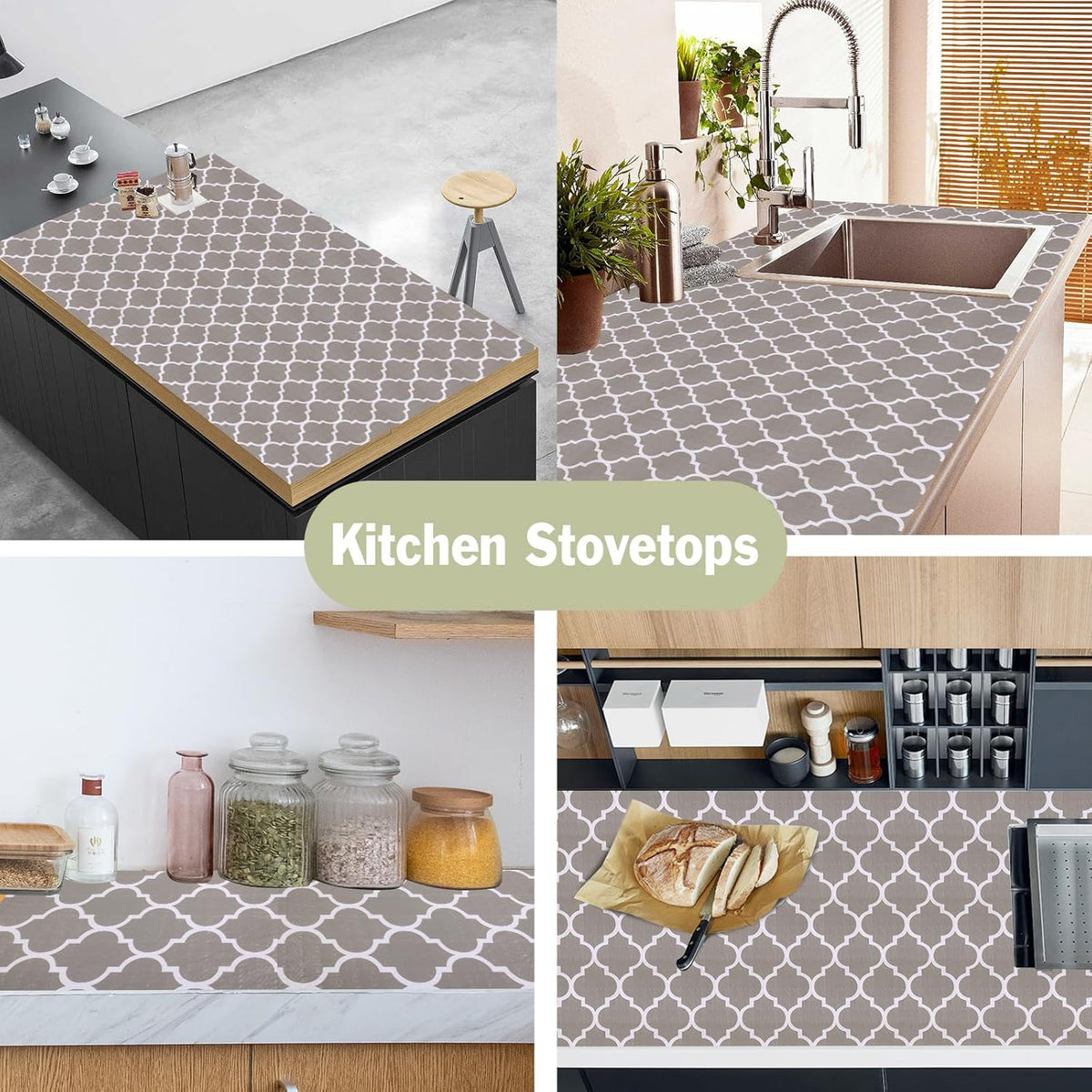 Drawer and Shelf Liner for Kitchen Cabinet: 23.6 in X 30 Ft Non Slip Waterproof Shelf Paper Non Adhesive Refrigerator Liners Gray Quatrefoil Easy Liners for Bathroom Cupboard with Knife Tape Measure