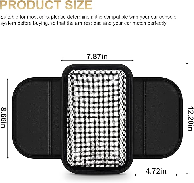Center Console Cover Fit for TLX: Upgraded Diamond Auto Middle Console Cover - Crystal Rhinestone Armrest Cover for Car with 2 Storage Bags,Anti-Scratch Auto Armrest Pad Accessory (Black