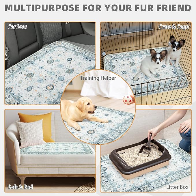 KOOLTAIL Washable Pee Pads for Dogs,2 Pack Super Absorbent Reusable Puppy Training Pads Waterproof, Nonslip and Leak-Proof Dog Pee Pads, Large Pet Mats Whelping Pads for Floor, Crate, Couch 36*41"