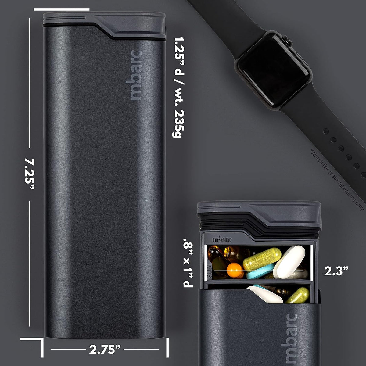 mbarc XL 7 Day Weekly Pill Organizer – Extra Large Capacity Pill Box - Premium Pillcase (XL, Steel Grey)