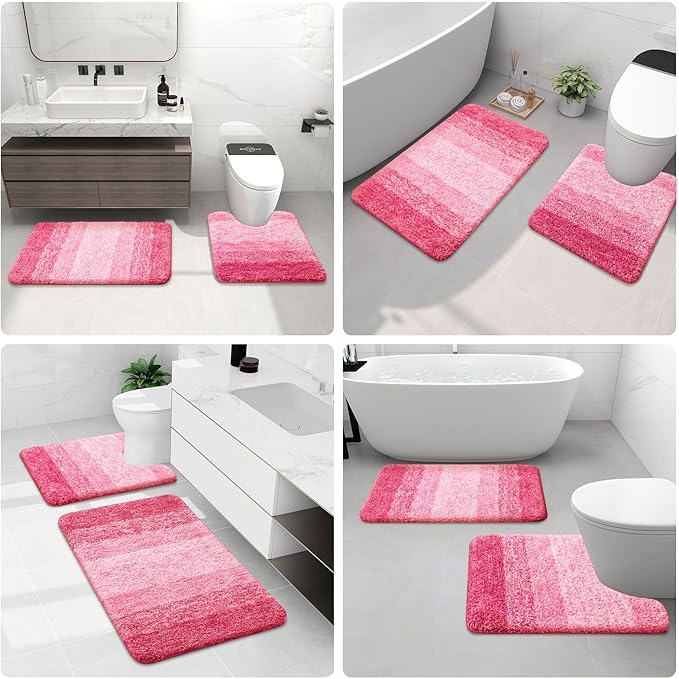 Arotive Microfiber Bathroom Rugs, Shaggy Soft and Absorbent Bath Rug, Non-Slip, Thick Plush Machine Washable Dry Bath Mats for Bathroom, Tub and Shower, 70x24, Pink, Rectangular