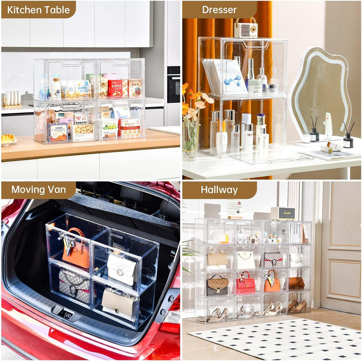 Stackable Storage Bins, Clear Acrylic Display Case, 5-Pack Acrylic Boxes with Lids, Clear Storage Containers Storage for Handbags, Collectibles & Figures