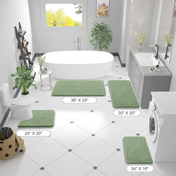 OLANLY Toilet Rugs U-Shaped 24x24, Extra Soft Absorbent Chenille Contour Bathroom Rugs for Toilet, Dry Quickly, Machine Washable, Non-Slip Bath Mat, Sage Green