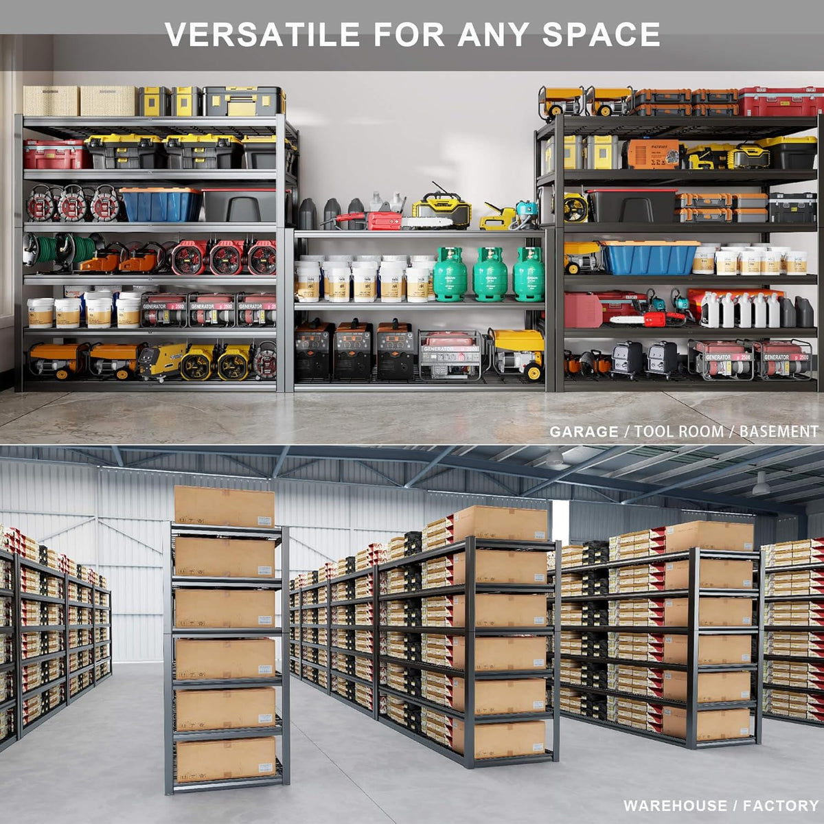 64" Wide 6-Tier Garage Shelving Unit, 64" W x 24" D x 84" H, Heavy Duty Garage Storage Shelves,3900 LBS Capacity, Industrial Adjustable Shelves for Basement Warehouse