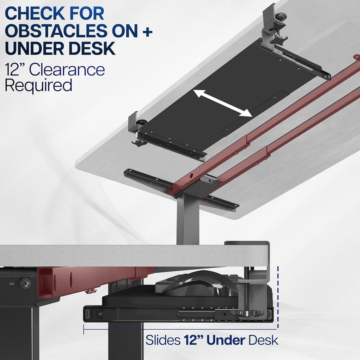 VIVO Large Clamp-on Computer Keyboard and Mouse Under Desk Slider Tray, 27 x 11 inch Pull Out Platform Drawer, Bamboo, MOUNT-KB05O