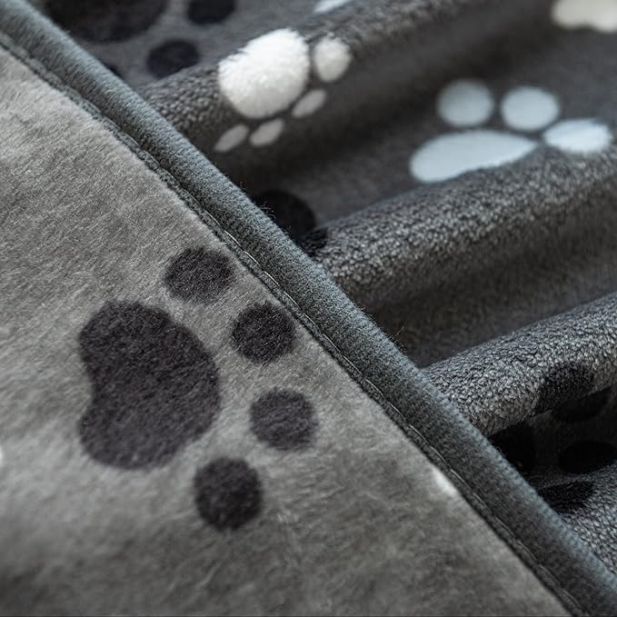 AIWEK Dog Blanket Paw Bone Pattern 1 Pack 1 Super Soft Warm Flannel Sofa Cover Car Bed Protector, Urine Proof Washable Outdoor Pet Blanket for Puppy Large Dogs & Cats,80"*60" Grey
