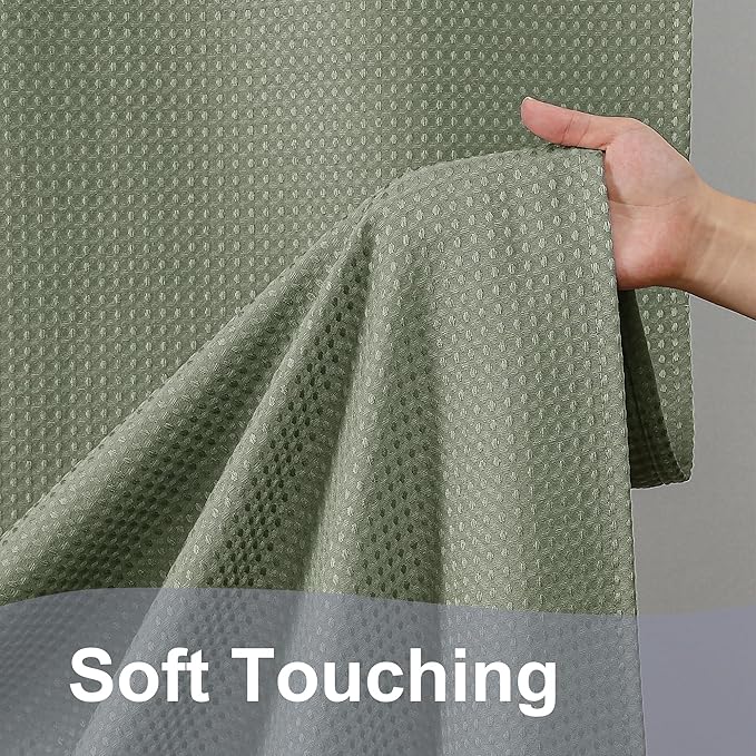 OWENIE Sage Green Shower Curtain 96 Inch Extra Long, Waffle Weave Textured Fabric Bathroom Curtains, Water Repellent Thick Soft Hotel Spa Luxury Elegant Bath Curtain, Machine Washable, 72x96 Inch