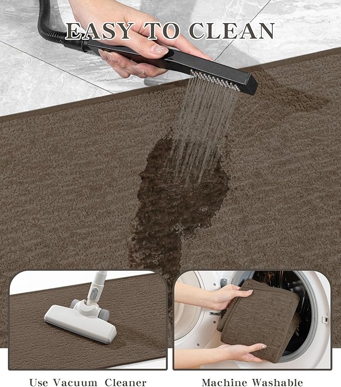 chakme Bathroom Rugs Mat 32x17, Ultra Thin Non Slip Bath Mat Quick Dry Absorbent Bath Mat for Bathroom Floor, (Coffee, 32"x17")