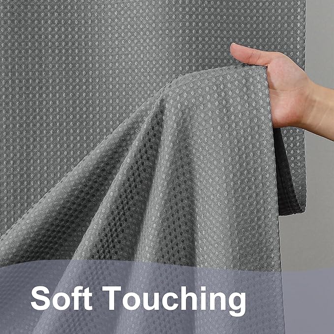 OWENIE Grey Waffle Weave Fabric Shower Curtain, Textured Heavy Cloth Shower Curtains for Bathroom, Water Repellent Soft Hotel Spa Luxury Elegant Bath Curtain, Machine Washable, Grey, 72x78 Inch
