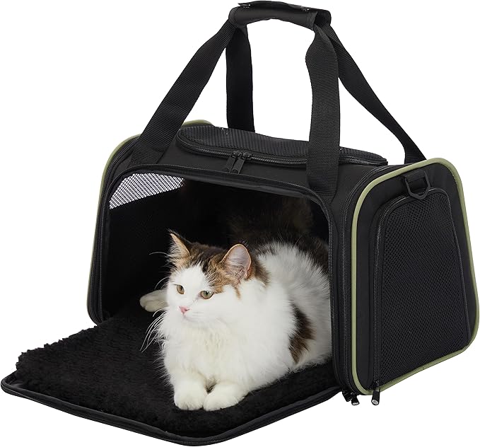 PETSFIT Pet Carrier Airline Approved with Extendable Mat, Dog Carriers for Small Dogs, TSA Approved Pet Carrier, Puppy Carrier for Small and Medium Cats Under 12 Lbs, Black