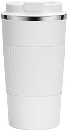 YINJOYI 12oz Travel Coffee Cups Insulated Tumbler Thermal Mug to Go with Lid Leak Proof Reusable Stainless Steel Coffee Mug Spill Proof for Hot and Iced Cold Drinks (White, 380ml)