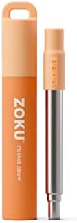 Zoku Reusable Metal Straw with Case, Collapsible Travel Straw - Orange