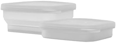BYOB Collapsible Silicone Food Containers with Attached Lids – Reusable To-Go & Leftover Containers, Platinum Silicone, Leak-Resistant – 4 Pack (White)