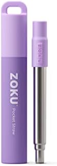 ZOKU Reusable Metal Straw with Case for Travel, Purple - Collapsible Stainless Steel Drinking Straw with Silicone Tip and Cleaner Brush, Ideal for Key Chains, Pockets, Purses