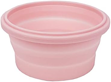 CCyanzi 3piece Round Collapsible Bowl with Lids, Silicone Food Storage Containers, Microwave & Freezer Safe, Space Saving for Kitchen Cabinet and Camping Backpack,(Pink)
