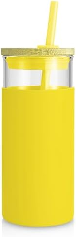 Tronco 20 oz Glass Tumbler with Lids and Straws, Reusable Iced Coffee Cups