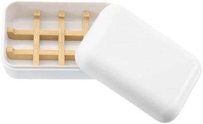 uxcell Wooden Soap Holder, Self-Draining Soap Box with Lid Wooden Soap Bar Tray for Shower Bathroom Kitchen, White